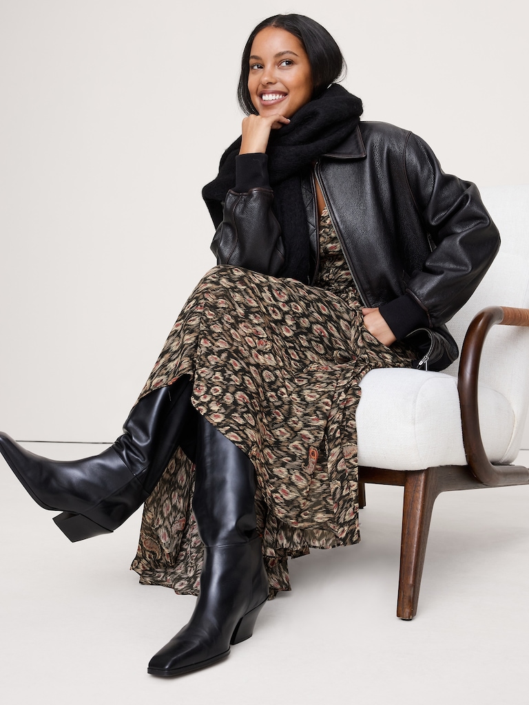 Georgette Puff-Sleeve Maxi Dress