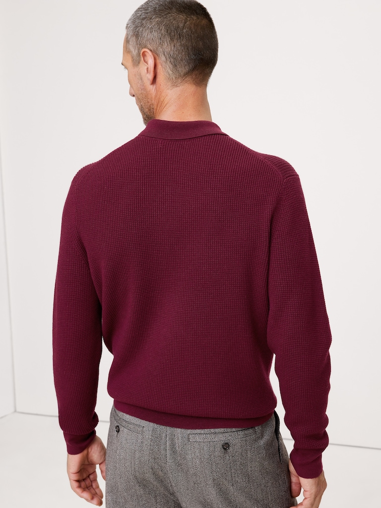Merino Waffle-Knit Sweater Polo