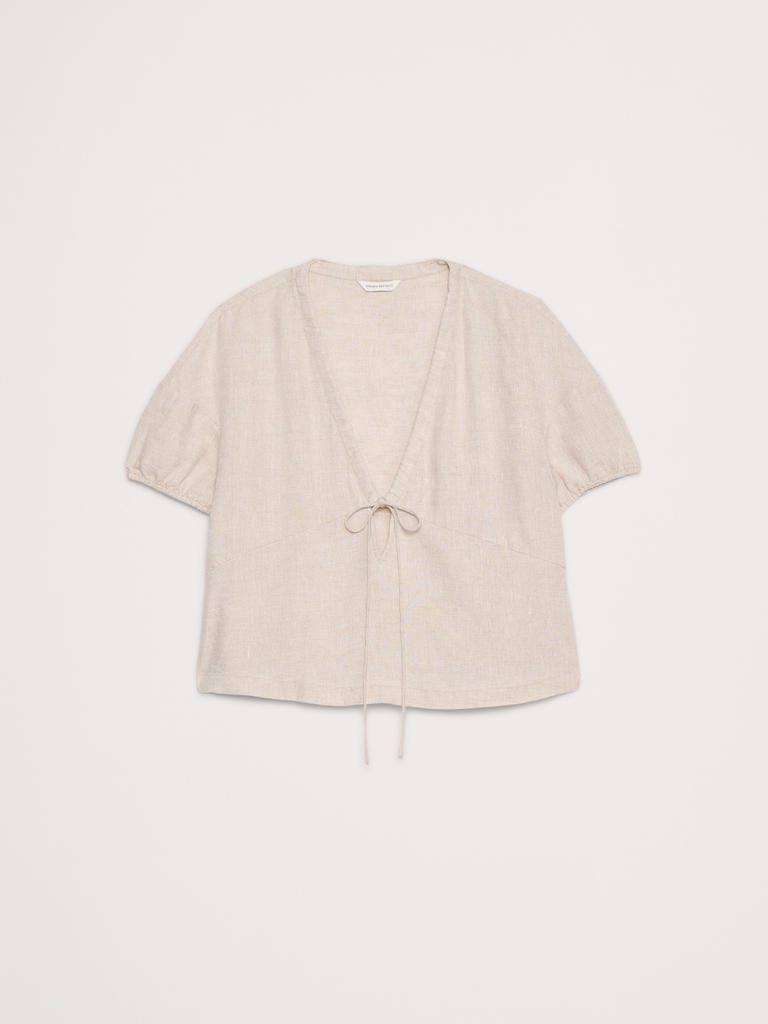 Linen Tie-Front V-Neck Top