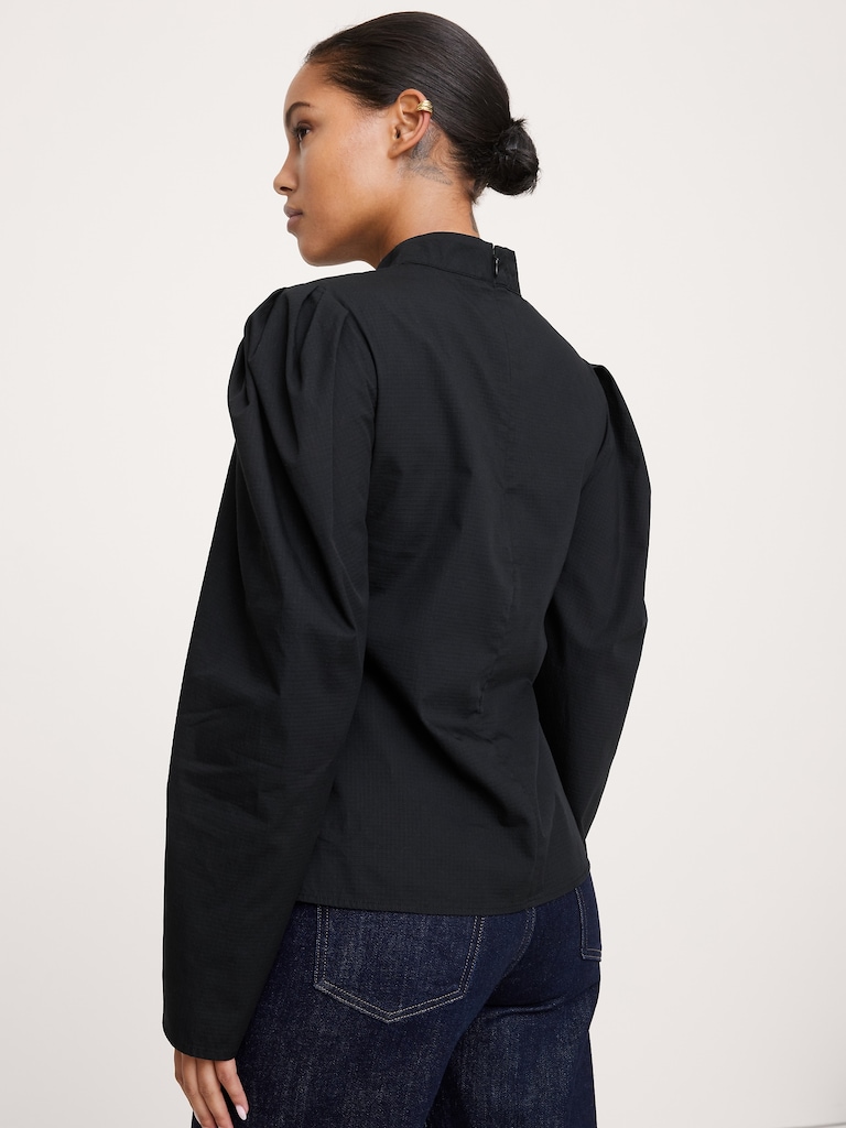 Stretch-Cotton Puff-Sleeve Top