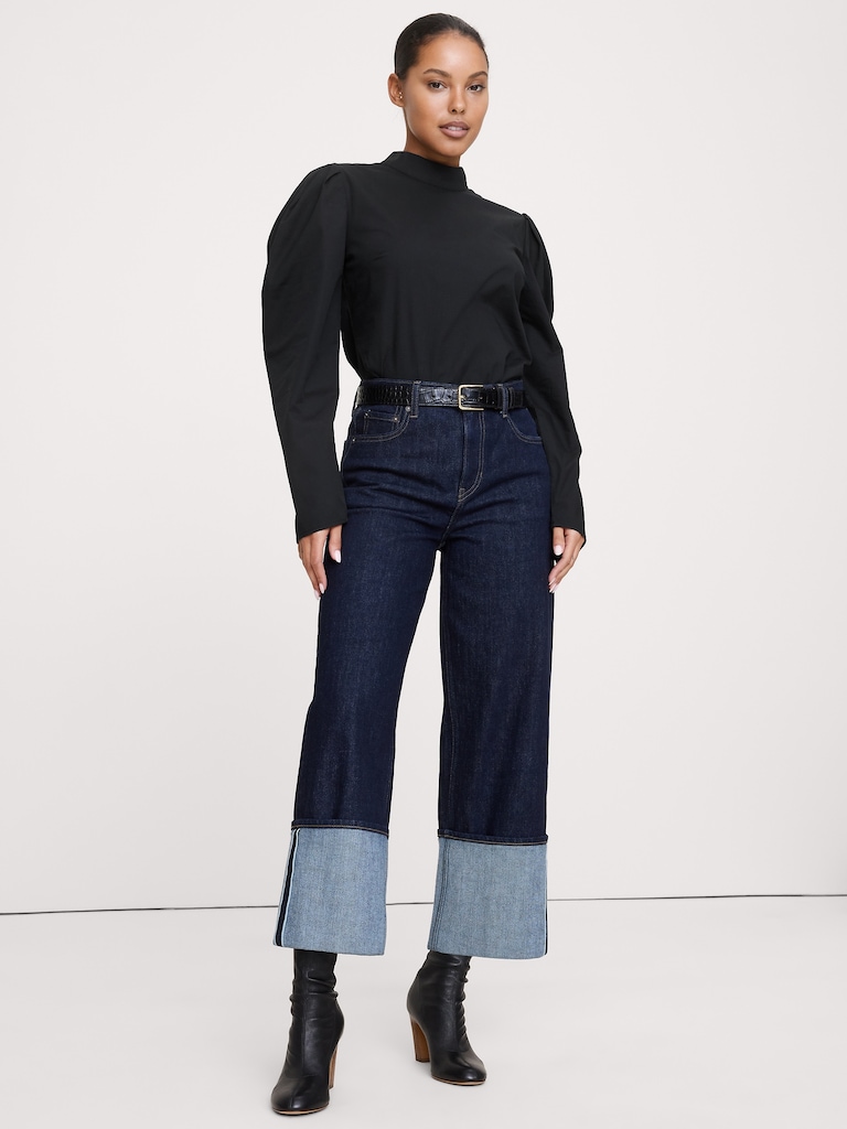 Stretch-Cotton Puff-Sleeve Top