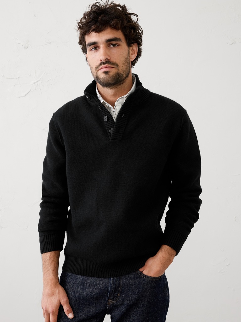 Button Mock-Neck Sweater