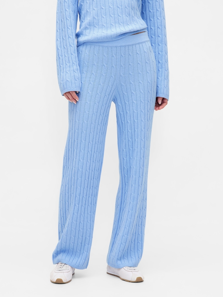 CashSoft Cable-Knit Sweater Pants