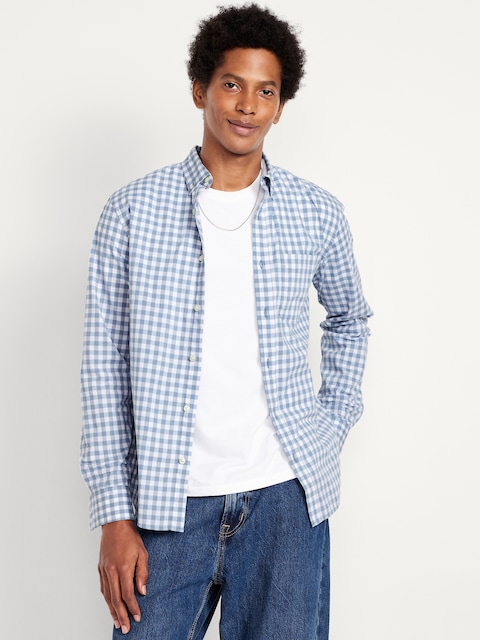 Men's Slim Fit Printed Short Sleeve Button-Down Shirt – Casual Dress Shirt, Navy, 3X