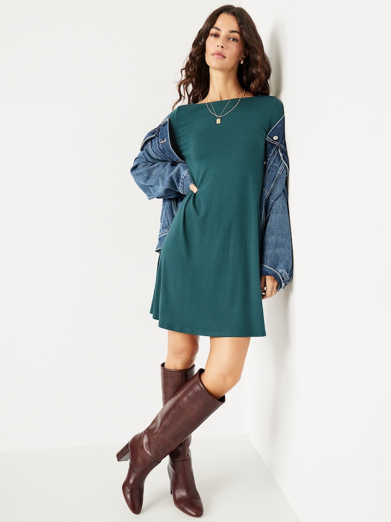 Long-Sleeve Mini Swing Dress