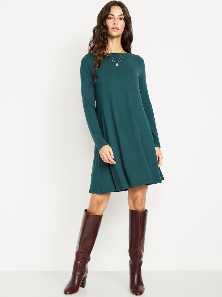 Long-Sleeve Mini Swing Dress