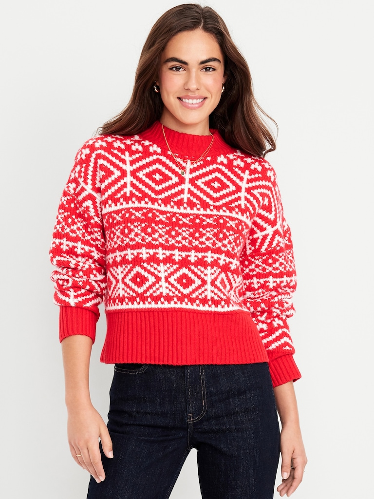 SoSoft Mock-Neck Fair Isle Sweater