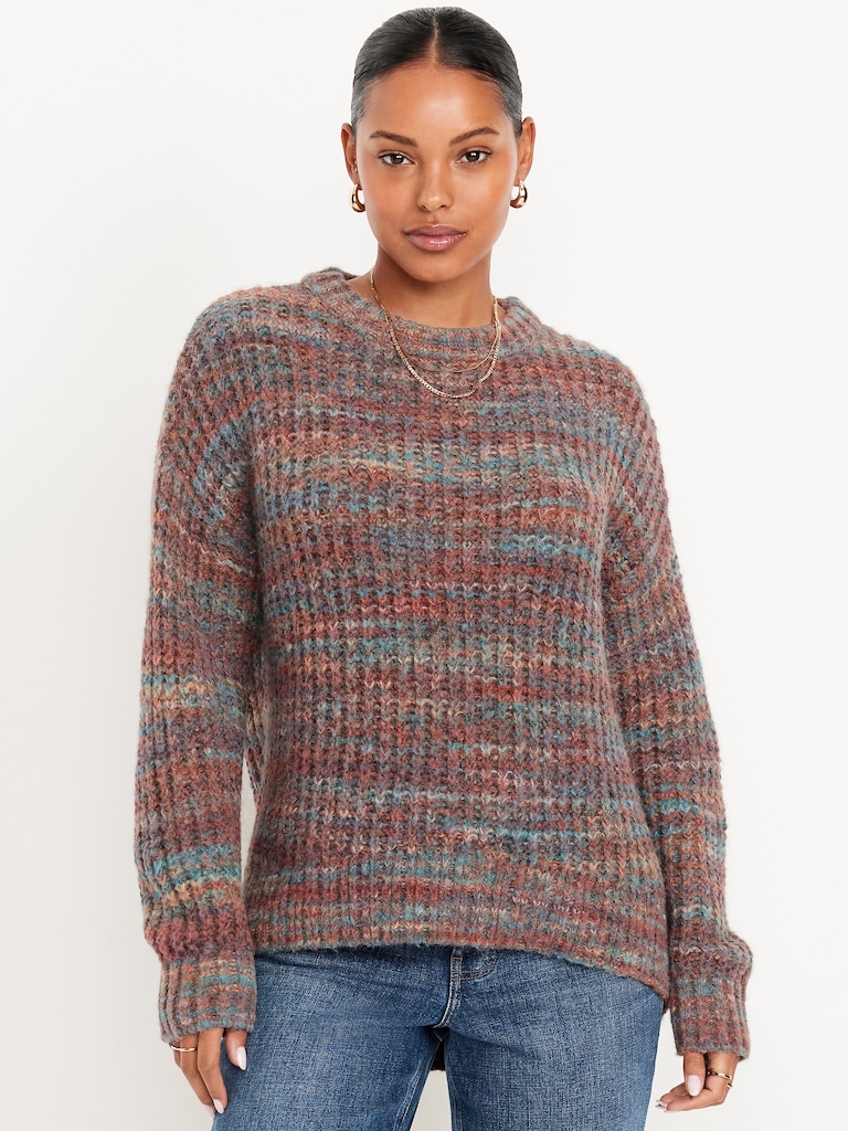 Shaker-Stitch Crew-Neck Tunic Sweater