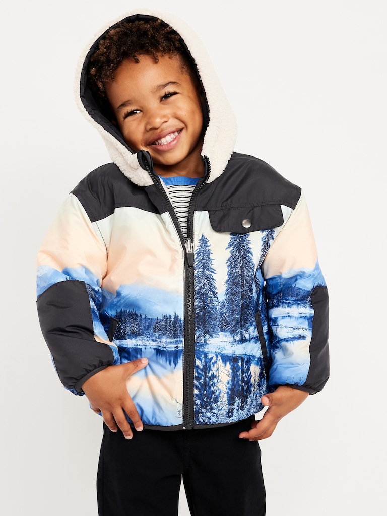 Oversized Reversible Sherpa Jacket for Toddler Boys