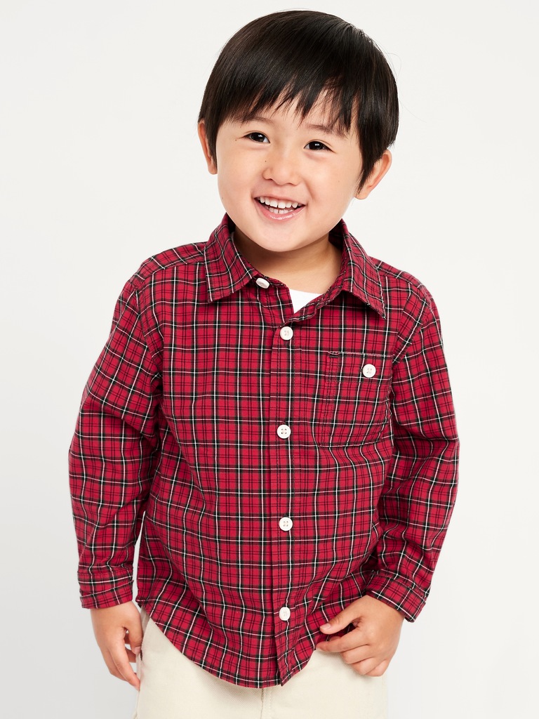 Long-Sleeve Plaid Poplin Pocket Shirt for Toddler Boys