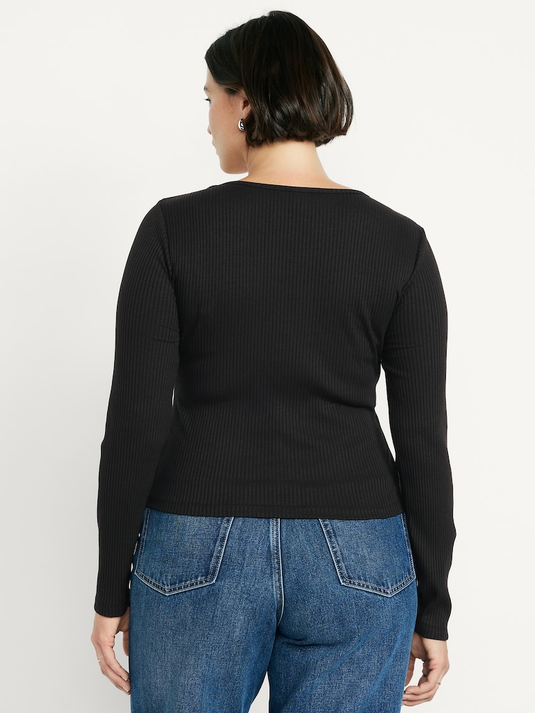 Lace-Trim V-Neck Ribbed Top