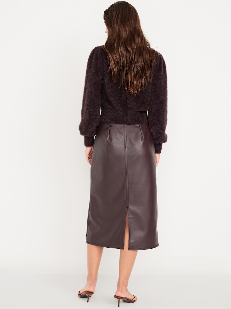 High-Waisted Faux-Leather Midi Skirt
