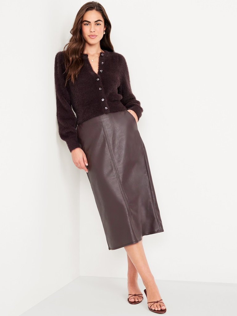High-Waisted Faux-Leather Midi Skirt