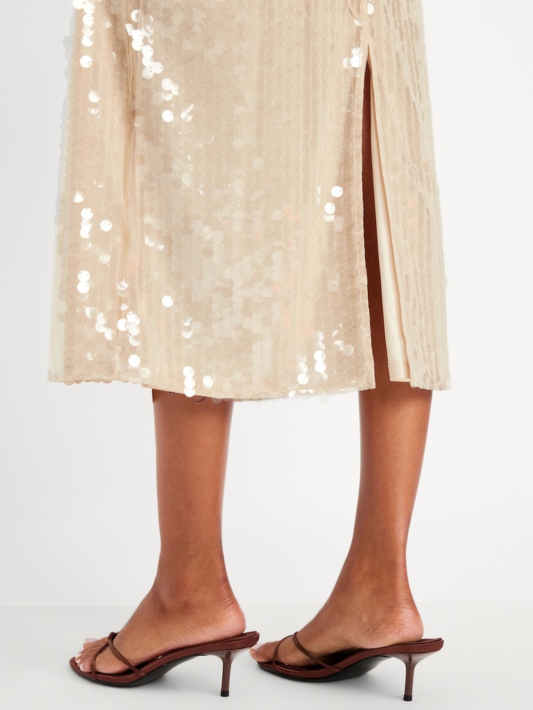 High-Waisted Sequin Midi Pencil Skirt