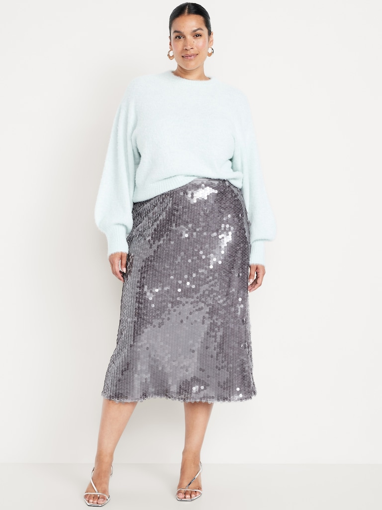 High-Waisted Sequin Midi Pencil Skirt