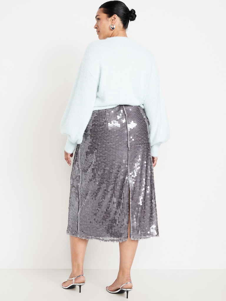 High-Waisted Sequin Midi Pencil Skirt