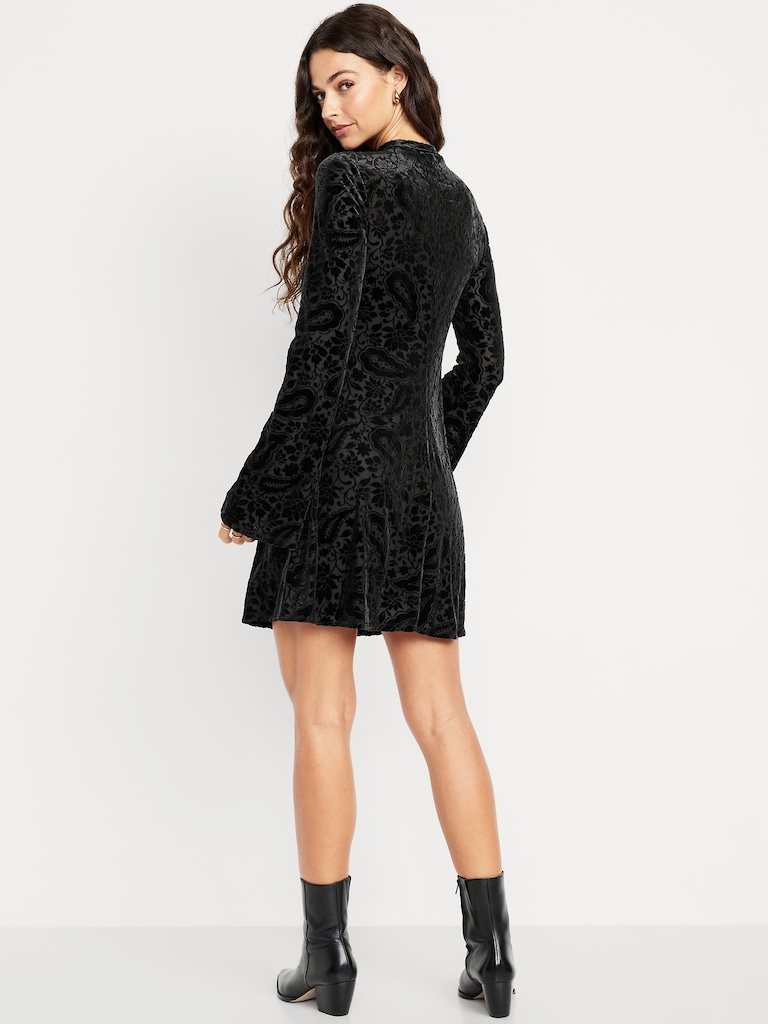 Long-Sleeve Velour Mini Dress