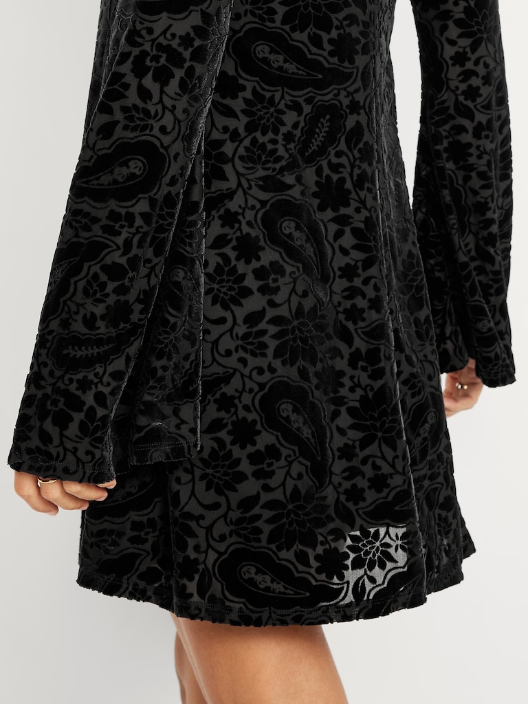 Long-Sleeve Velour Mini Dress