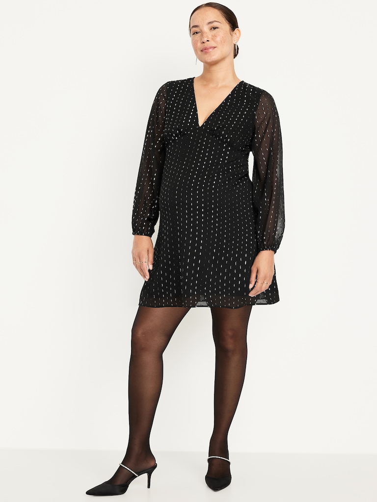 Maternity Textured Long-Sleeve Mini Dress
