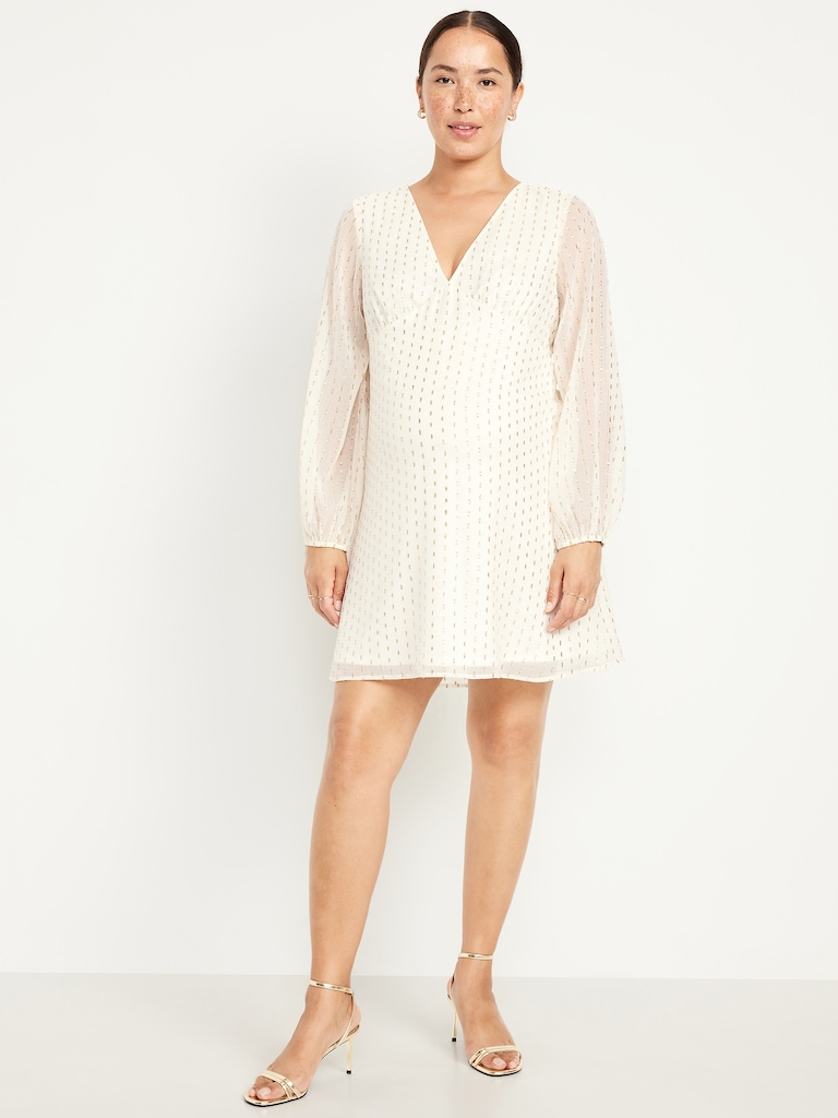Maternity Textured Long-Sleeve Mini Dress