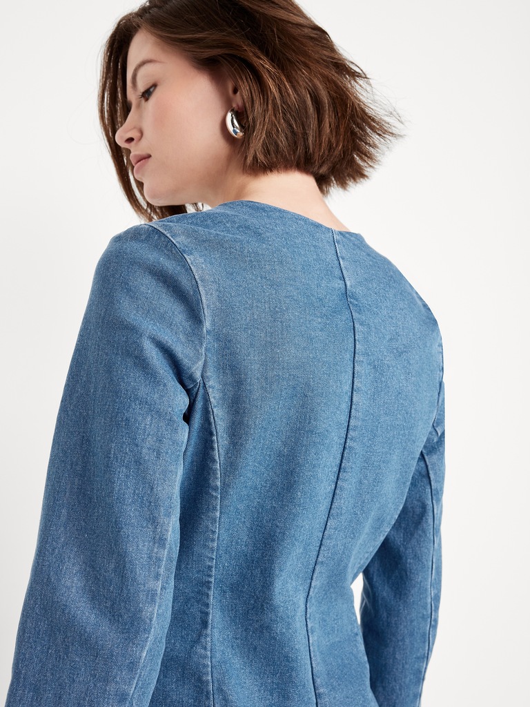 Fitted Collarless Denim Blazer