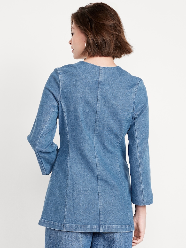 Fitted Collarless Denim Blazer