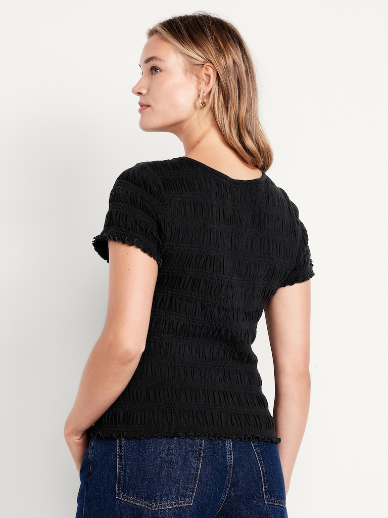 Slit-Neck Smocked Top