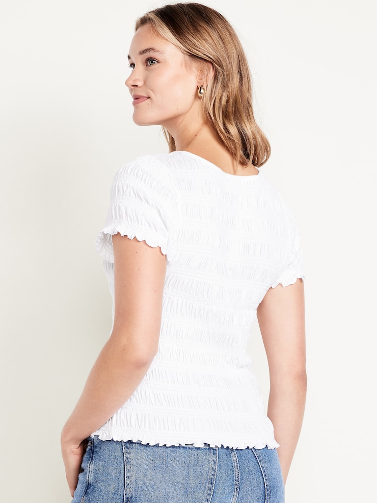 Slit-Neck Smocked Top