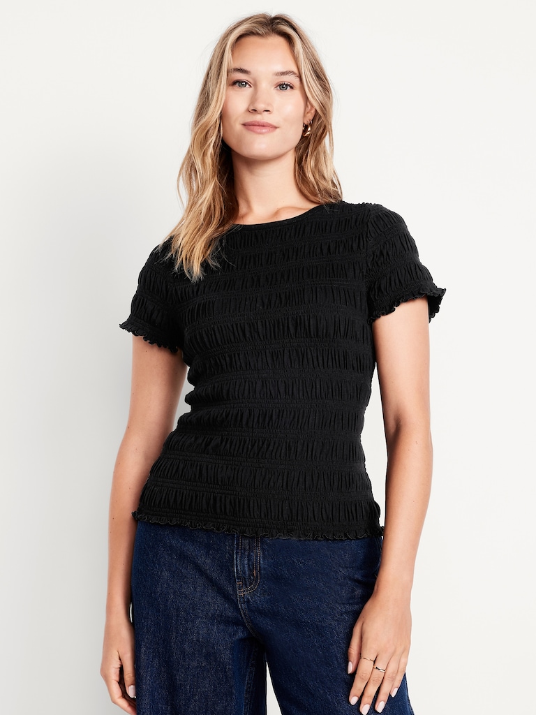 Slit-Neck Smocked Top
