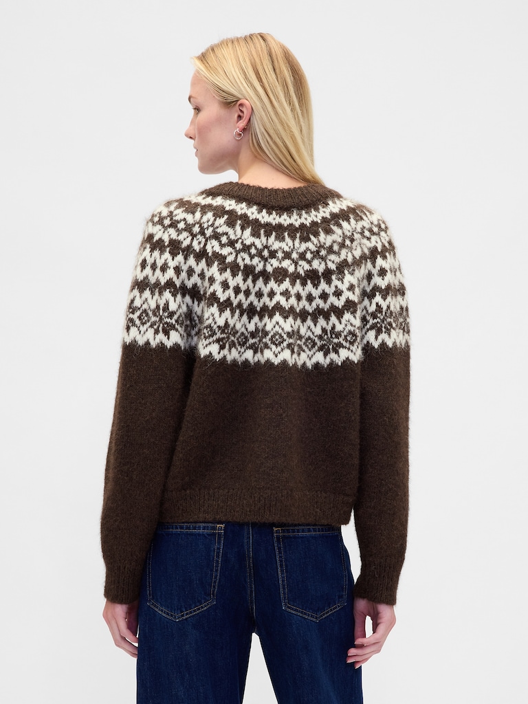 Fuzzy Fair Isle Cardigan Sweater