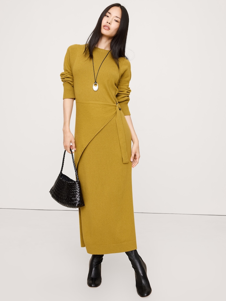 Merino-Cotton Wrap Sweater Dress