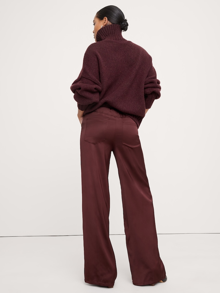 The Studio Wide-Leg Drawstring Pant in Stretch-Satin