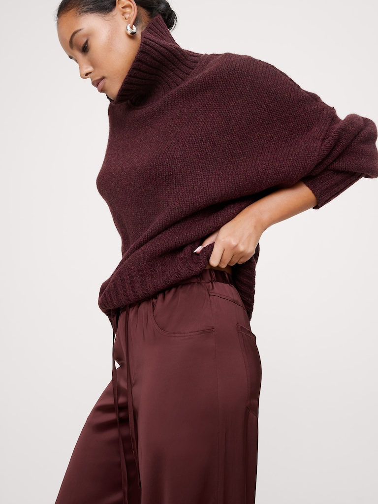 The Studio Wide-Leg Drawstring Pant in Stretch-Satin