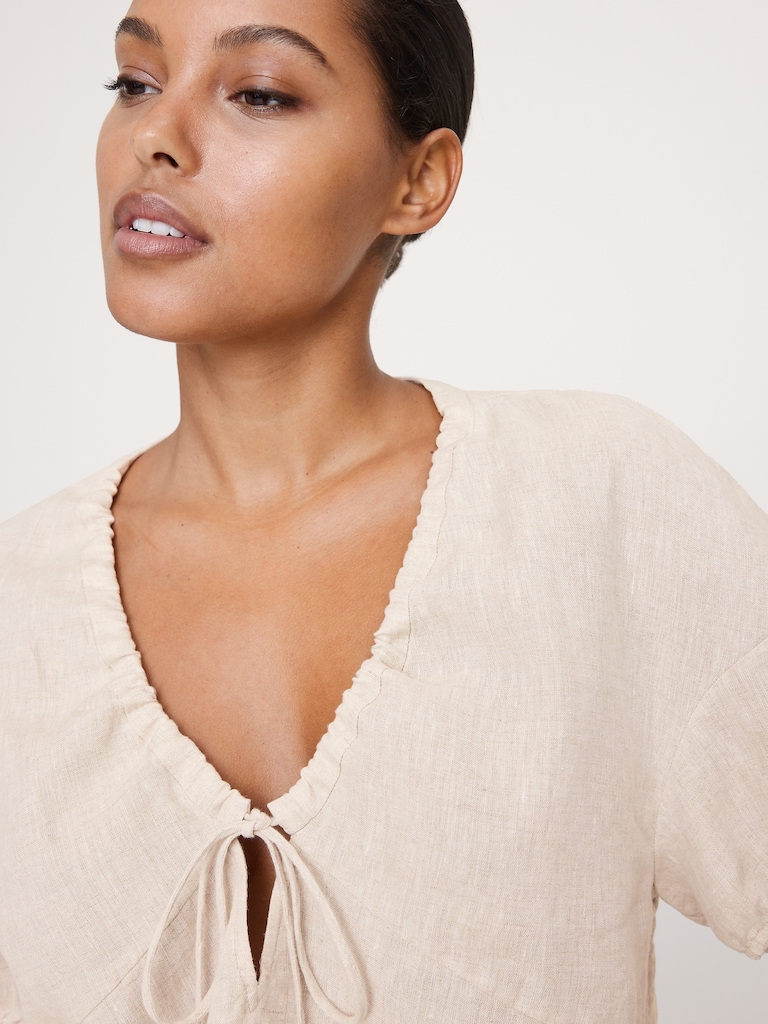 Linen Tie-Front V-Neck Top