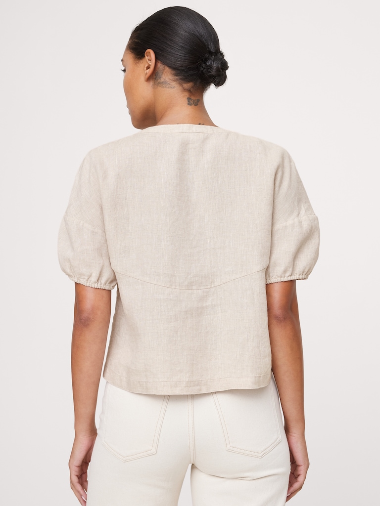 Linen Tie-Front V-Neck Top