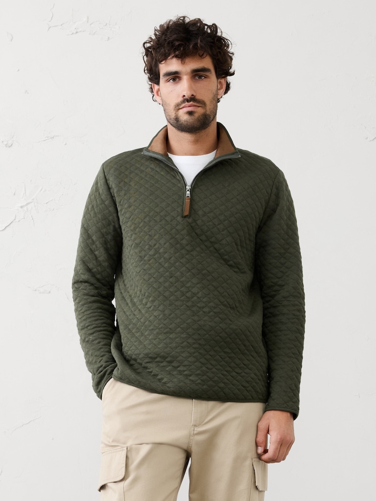 Quilted Knit Quarter-Zip Pullover