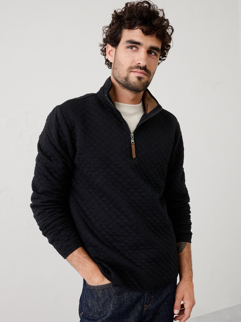 Quilted Knit Quarter-Zip Pullover