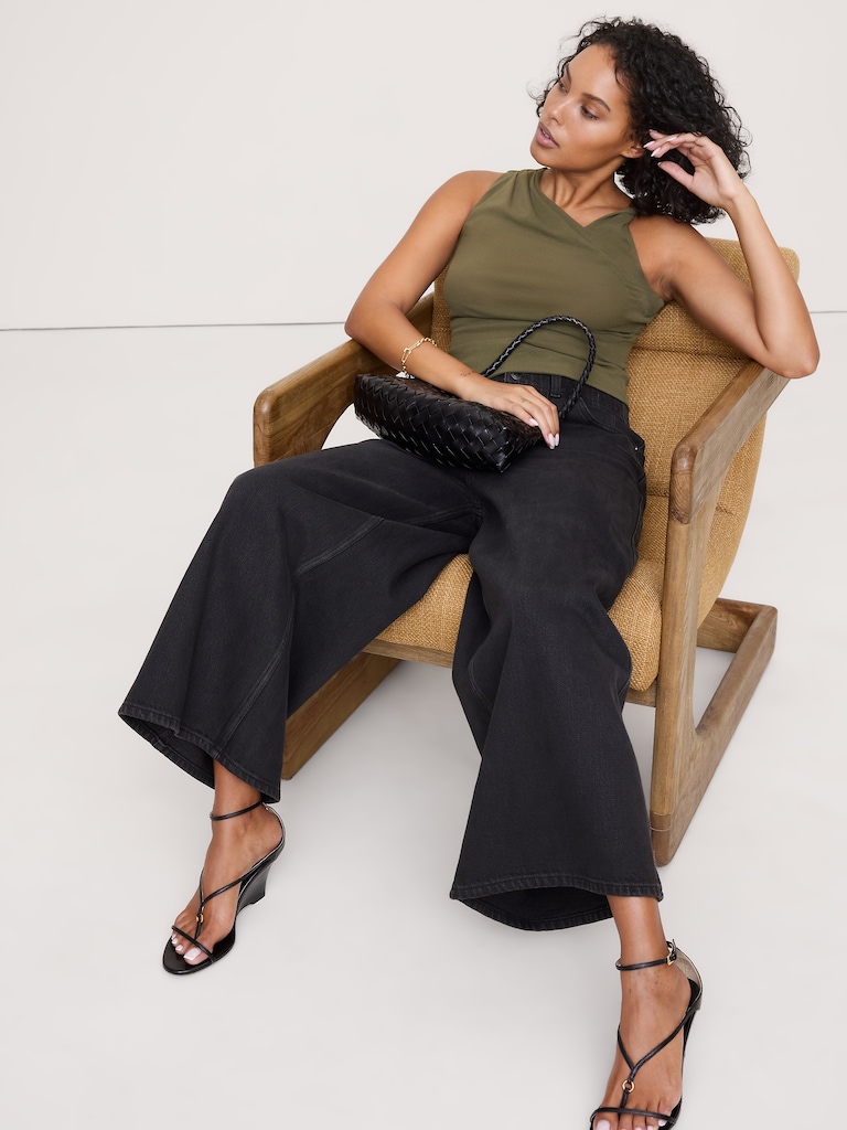 Mesh Twisted-Shoulder Top