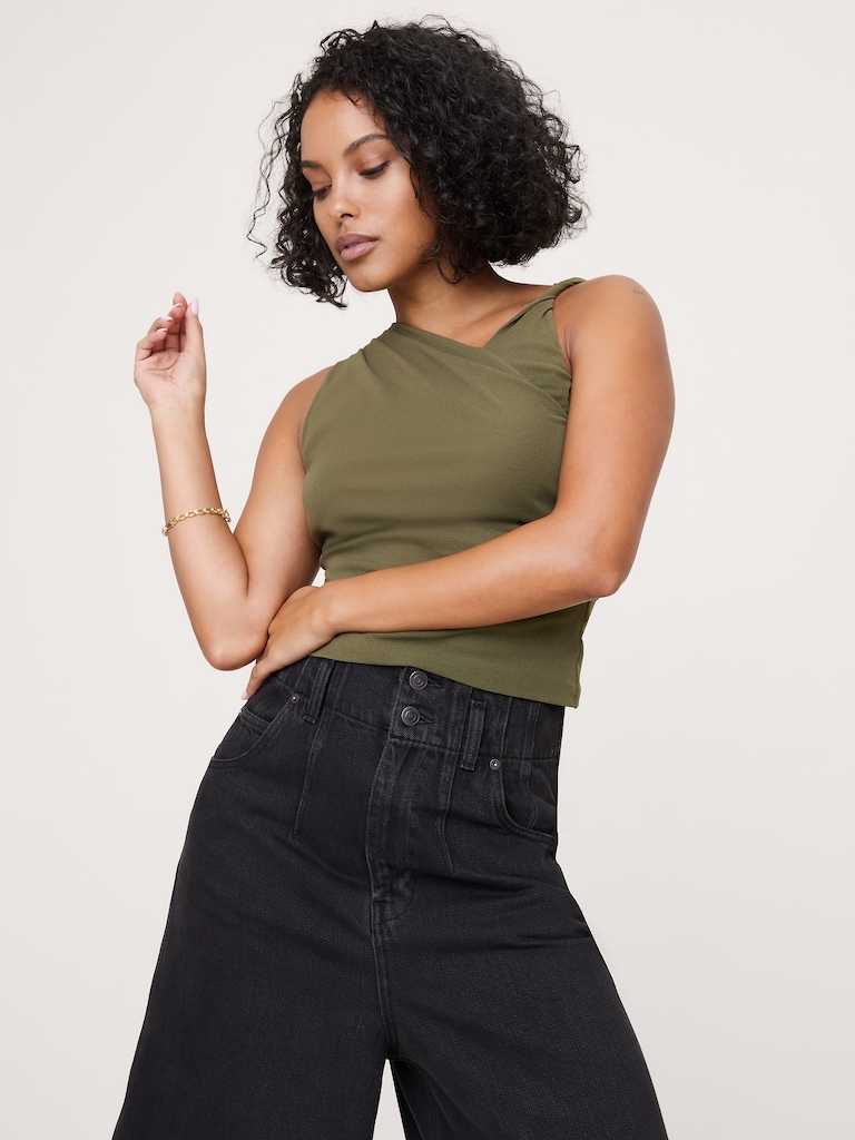 Mesh Twisted-Shoulder Top