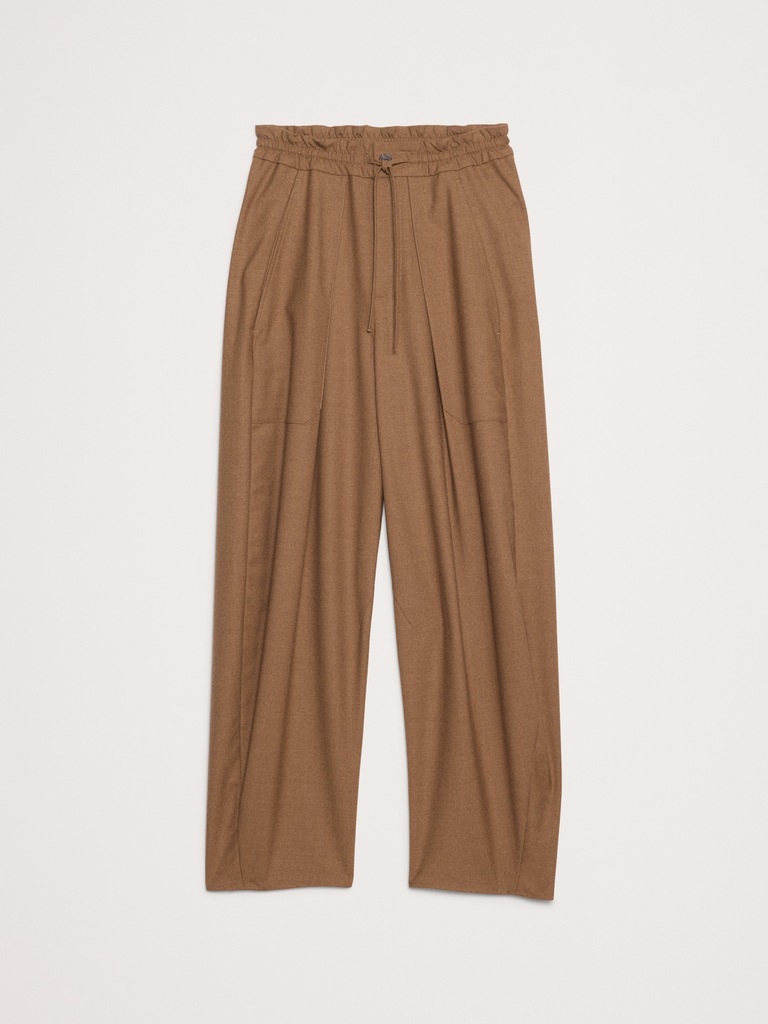 High-Rise Pleated Barrel Flannel Pull-On Pant