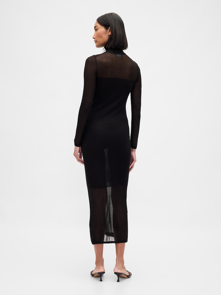 Sheer Turtleneck Maxi Sweater Dress