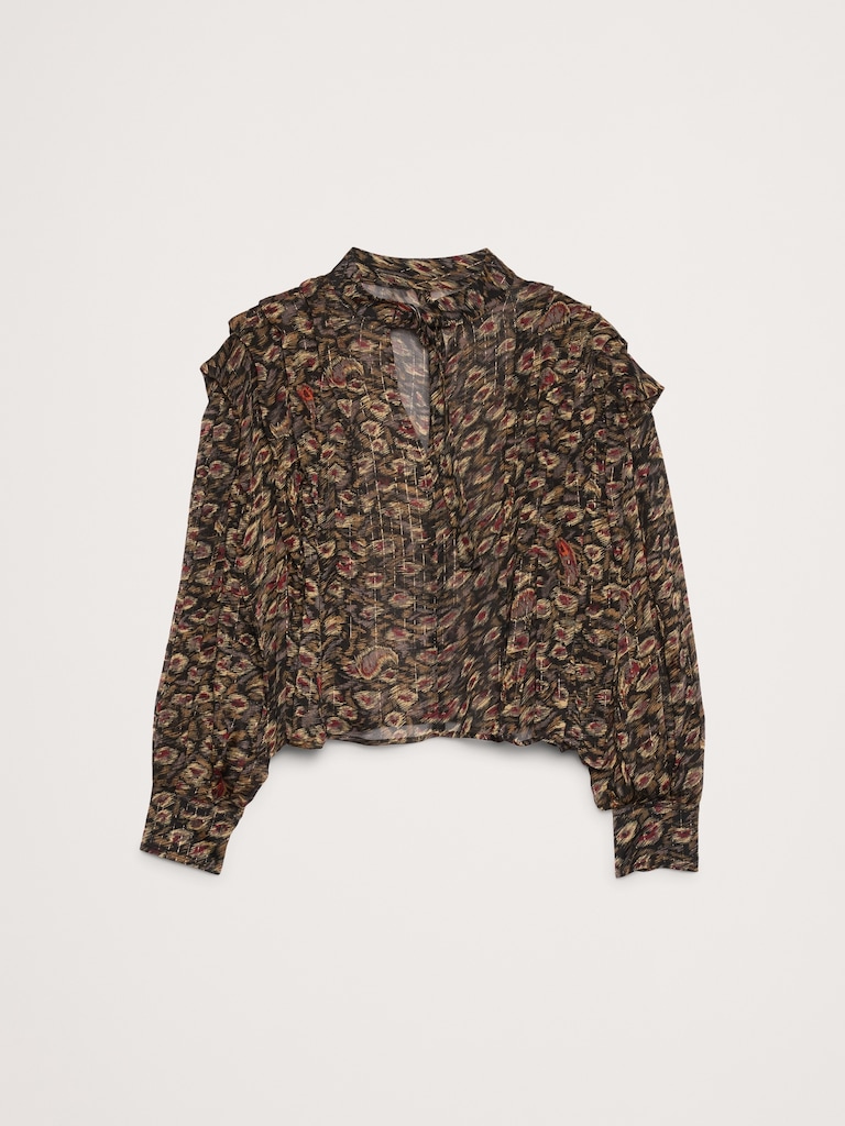 Sheer Pleat-Shoulder Top