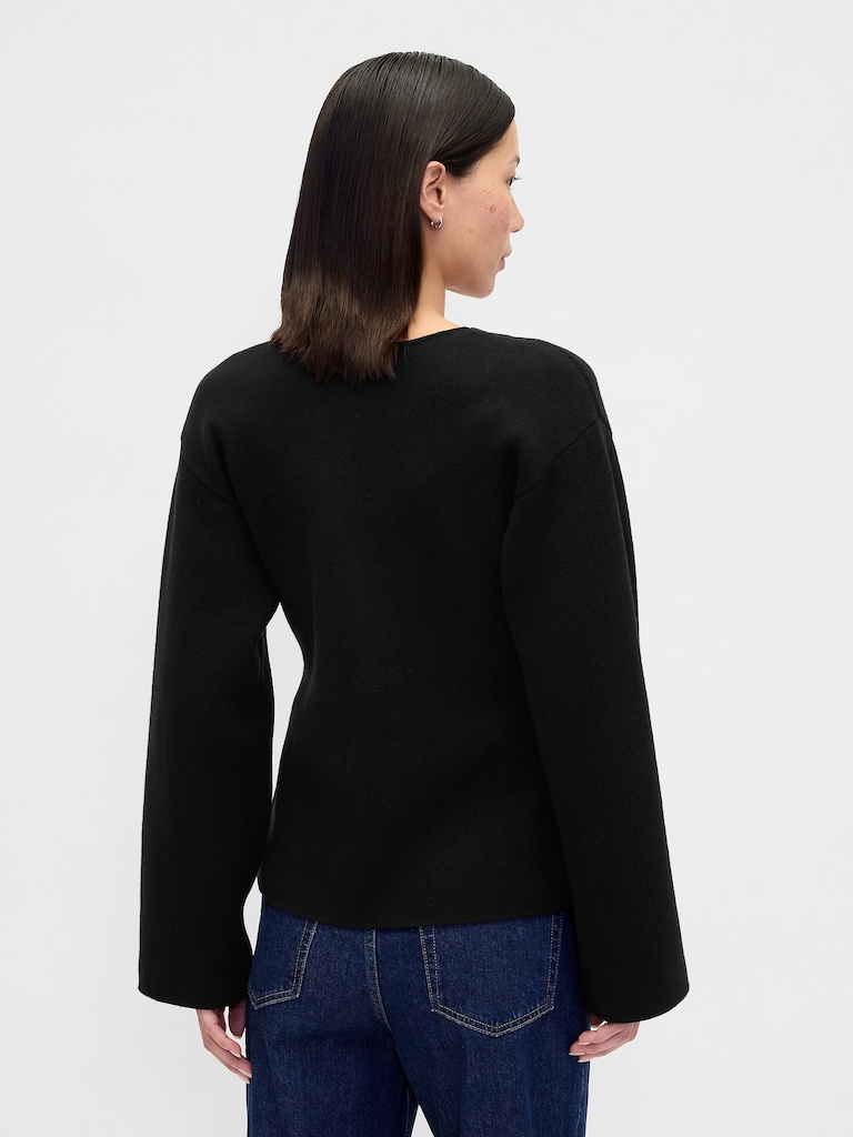 Collarless V-Neck Sweater Blazer