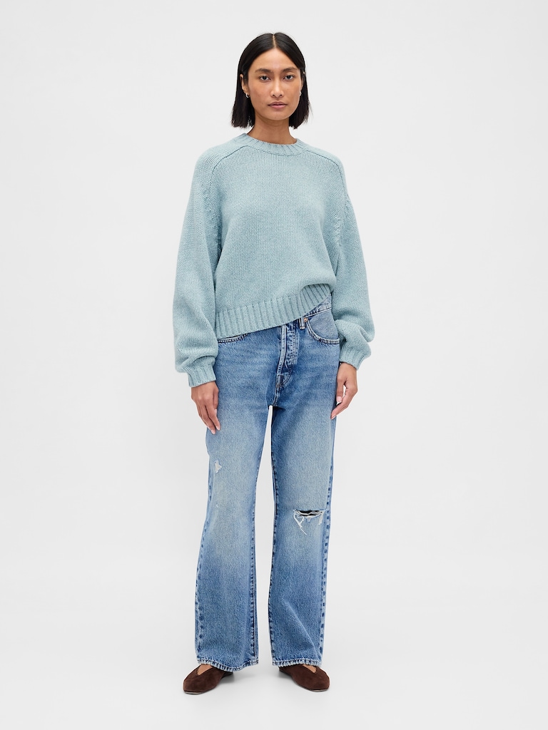 Relaxed Saddle-Sleeve Crewneck Sweater