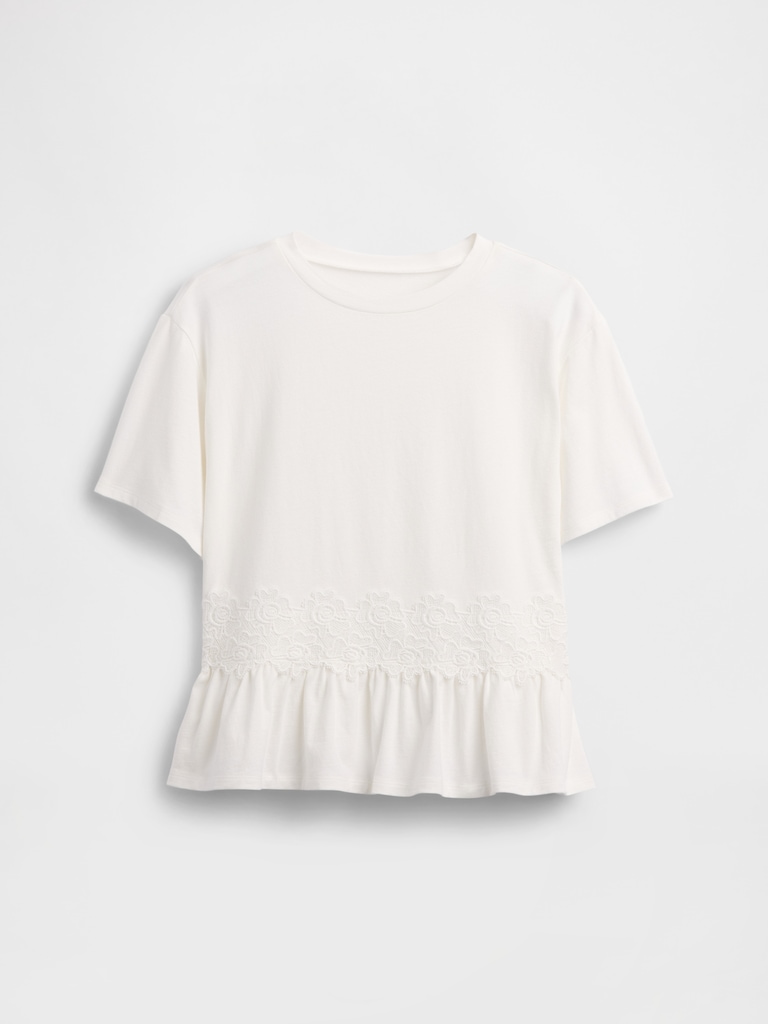 Kids Lace-Trim Peplum T-Shirt