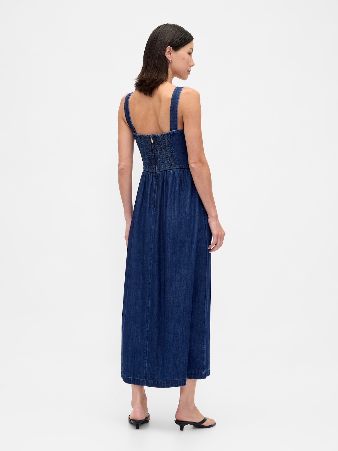 Denim Drop-Waist Corset Midi Dress