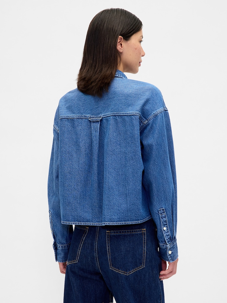 UltraSoft Denim Oversized Straight-Hem Crop Shirt