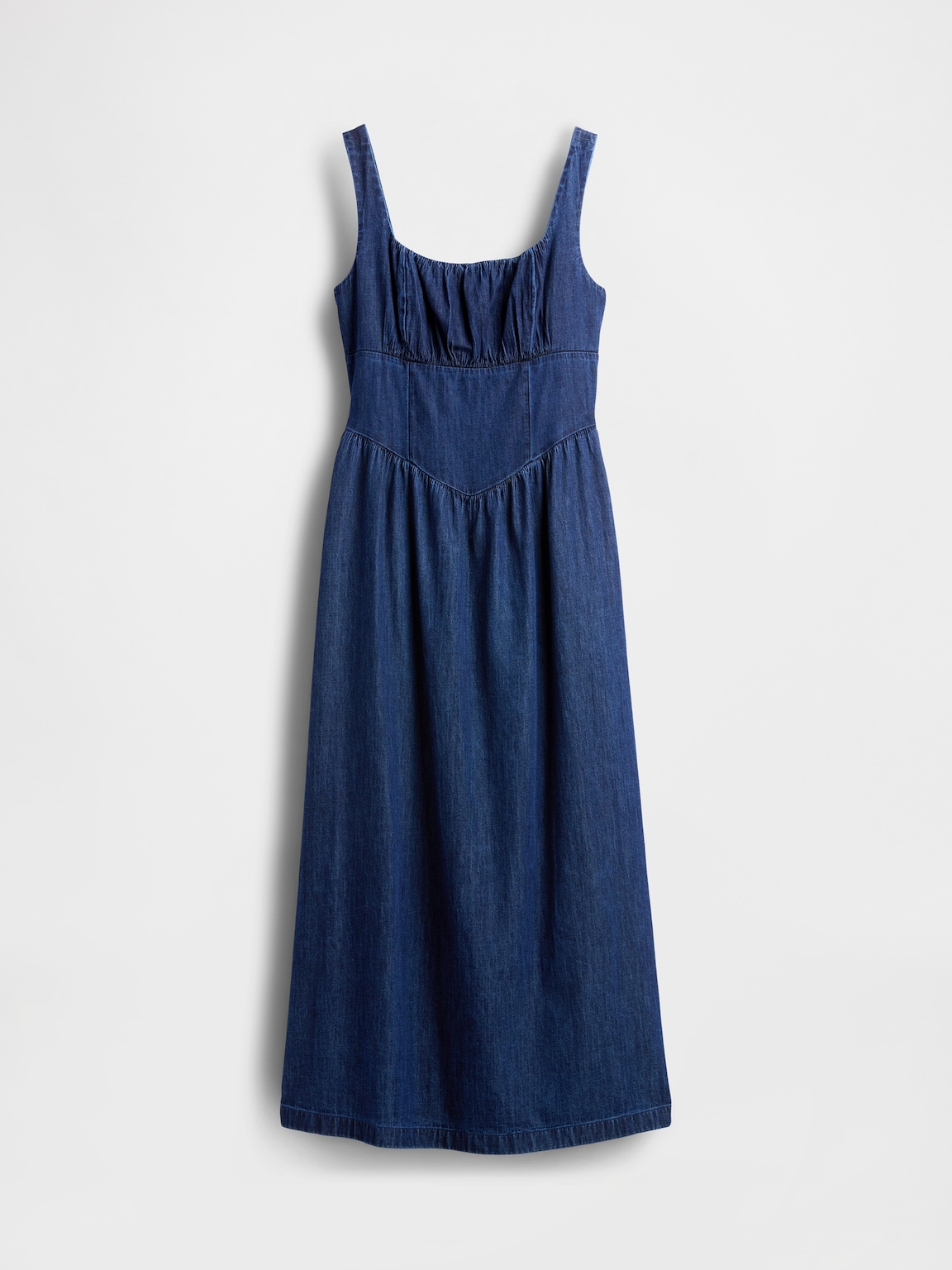 Denim Drop-Waist Corset Midi Dress