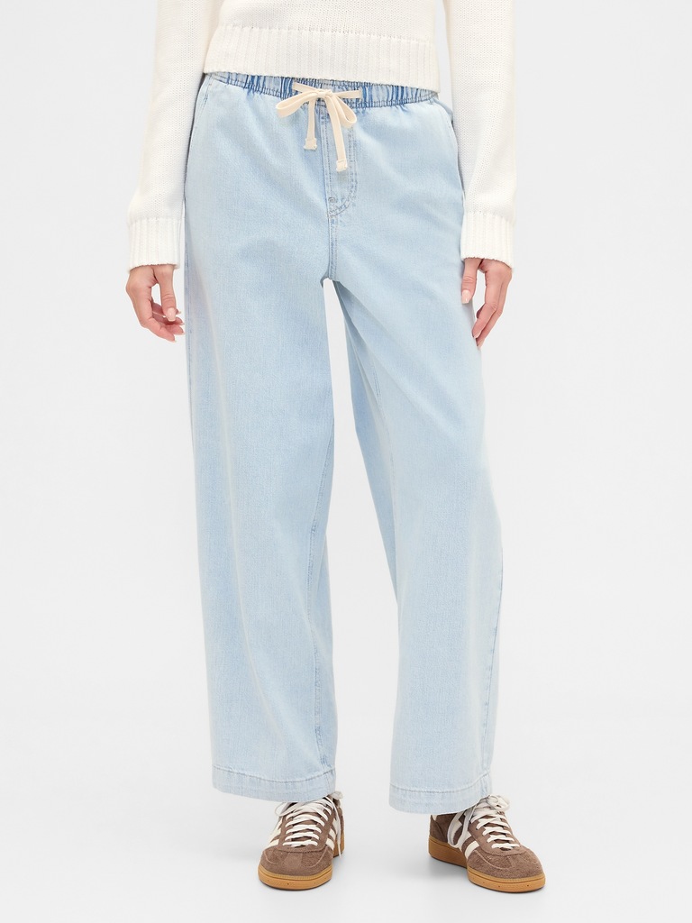 High Rise Pull-On Wide-Leg Jeans