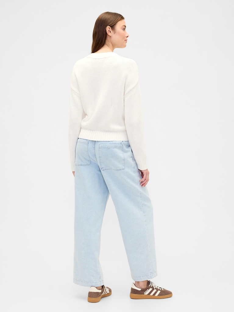 High Rise Pull-On Wide-Leg Jeans
